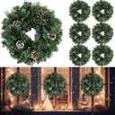 8 Pack 12" Christmas Wreath Decorations for Front Door Window Mini Xmas Pine Needle Wreath Farmhouse Decor Artificial Hanging Garlands for Chair Holiday Wall Indoor Outdoor Christmas Party