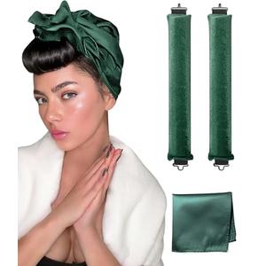 YOSHUYUKI Classic Heatless Curls Overnight Rods No Heat Hair Curlers to Sleep Jumbo Foam Large Hair Rollers for Long Short Hair Heatless Curling Rod Set Styling Tools with Satin Scarf Green