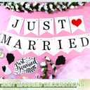 Wedding Golf Cart Decorations 1 Just Married Sign Banner 4 Rose Garland 14 Assorted Ornate Car Magnets 19.7ft Draping Fabric 4 Mr and Mrs Just Married Balloons for Bridal Shower Honeymoon Photo Props