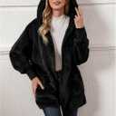 LookbookStore Womens Cardigan 2026 Winter Oversized Open Front Fleece Hooded Draped Pockets Jacket Coats (XS)