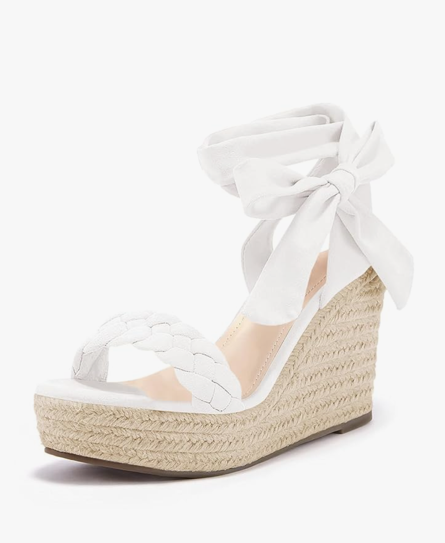 Syktkmx Womens Braided Wedge Espadrille Sandals Lace Up Slingback Open Toe Summer Platform Heeled Shoes Size 9,5