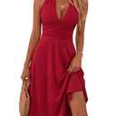 HUHOT Red Dress Summer Work Dresses for Women 2026 Date Night Halter Spring Easter A Line Cruise Outfits Teens Backless Vacation Curvy Cocktail Homecoming Sundress Ruched Knee Length Size L