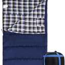 REDCAMP Flannel Sleeping Bag for Adults, Comfortable Cotton Envelope Sleeping Bags for Camping, Backpacking, Hiking, with Detachable Hood&Compression Sack, Blue/Red/Grey/Black, 2lbs Filling