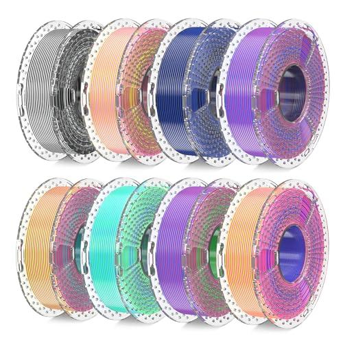 SUNLU 3D Printer Filament Bundle, Silk Filament Multicolor, Individually Vacuum Packed, Dual Color*5, Triple Color *3, 2kg in Total 4 Pack