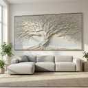 Tree of Life Wall Art White Relief Sculpture Canvas Prints Natural Framed Large Statement Piece 24 x 48 Inches Ready to Hang for Bedroom Living Room Office Hallway Home Decor