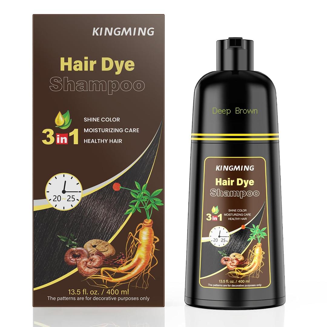 KINGMING Deep Brown Hair Dye Shampoo 3 in 1 for Gray Hair
