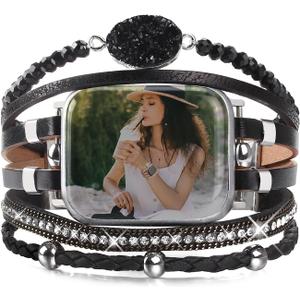 CHARMINGO Boho Leather Bracelet Compatible with Apple Watch Bands for Women Men 38mm 40mm 41mm 42mm 44mm 45mm 46mm 49mm - Multilayer Wrap Dressy Apple Watch Strap for Cute Iwatch Band Series 11 10 9 8 7 6 5 4 SE 3 Ultra 3 2 1