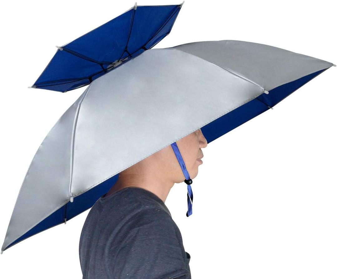 NEW-Vi Fishing Umbrella Hat Folding Adjustable Sun Rain Cap, 37.4Oversize Hands Free Umbrellas, 7-Ribs Anti-UV Waterproof Headwear for Fishing Gardening Golf Sunshade Outdoor