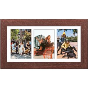 8x16 Picture Frame Display 3 opening Picture Frame 5x7 Collage,Multi Photo Frame with Mat,Plexiglass,Horizontal and Vertical Formats for Wall Decor,Walnut Wood Grain, 8x16 - (3 open5x7