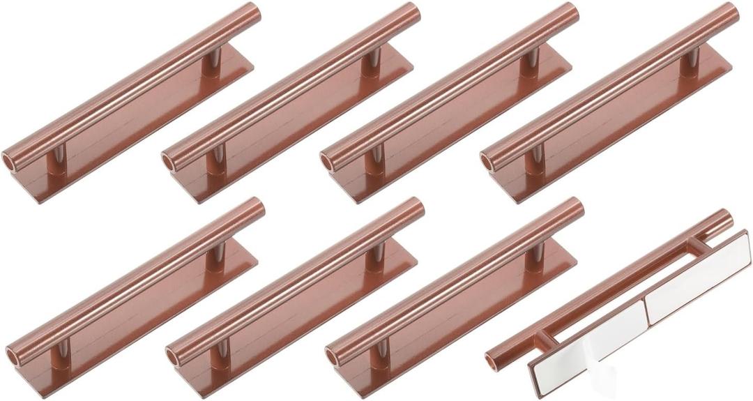 uxcell 8 Pack Self-Stick Push Pull Helper, 6 Inch Plastic Adhesive Cabinet Handles Round Stick-on Handle for Kitchen Cabinet Window Sliding Closet Door Wardrobe(Rose Gold)