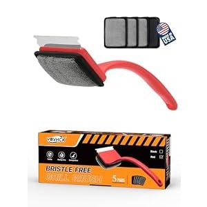 Grill Brush Grill Brush Bristle Free, Grill Cleaner Brush with 5 Replacement Heads, Ultra Safe Grill Brush for Outdoor Grill, Cast Iron, Stainless Steel Grates, Grill Scraper Outdoor BBQ Grill, Red