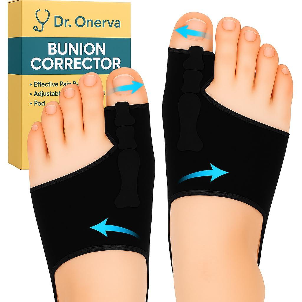 ONERVA 2PC Bunion Corrector for Women & Men  Toe Straightener Socks for Hallux Valgus, Pain Relief, Non-Slip, Breathable, Day & Night Use, Washable, L/R Foot Set (Medium/Large - Mens 8.5+/ Womens 10.5+)