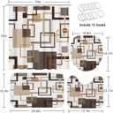Geometric Brown Shower Curtain Set with Toilet Lid Cover and Non-Slip Rugs, Abstract Square 4 Pcs Shower Curtain for Bathroom, Modern Simple Line Bathroom Decor