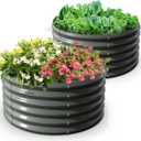 A ANLEOLIFE 2-Pack 4ft x 18 Tall Galvanized Raised Garden Beds Outdoor, Round Metal Planter Box for Planting Vegetables Flowers Herb, Anti-Rust & Easy-Setup, Quartz Grey, 41.5ft Tall