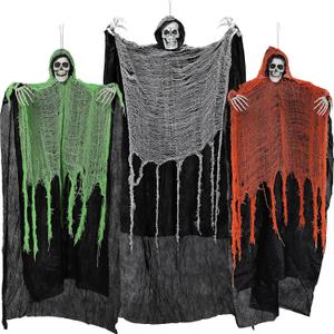 JOYIN 3 Pcs Halloween Hanging Grim Reapers, one 63 Two 47 Grim Reapers, Halloween Skeleton Outdoor Decoration Flying Ghost for Haunted Haunted House Prop, Party Supplies Decor