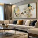Abstract Canvas Wall Art Gold Circle Painting Green Artwork Framed Wall Prints 29"x 58" Office Wall Decor Colorful Pictures for Living Room Bedroom