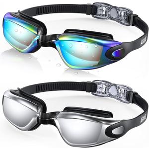 Aegend Swim Goggles, 2 Pack Swimming Goggles No Leaking Adult Men Women Youth (Aqua & Bright Sliver)