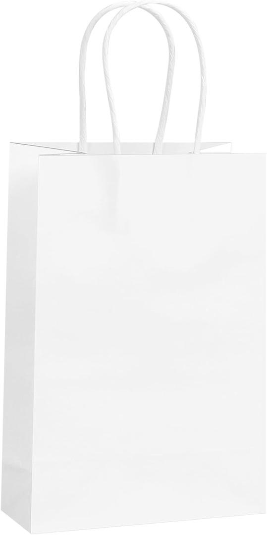 REMTAP Gift Paper Bags 5.93.28.2 50Pcs Kraft Bags with Handles Bulk Gift Bags for Wedding Party Craft Retail Packaging, Shopping, Party Favor, Retail Bag (White-S-50pcs, 5.9 * 3.2 * 8.2)