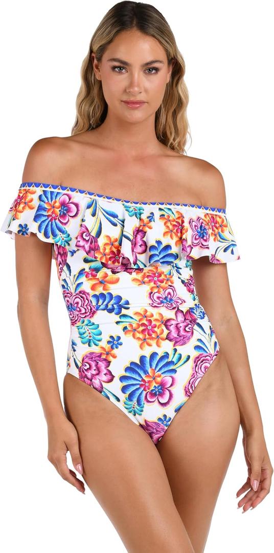 La Blanca Women's One Piece Swimsuit Off Shoulder Ruffle Bathing Suit (16)