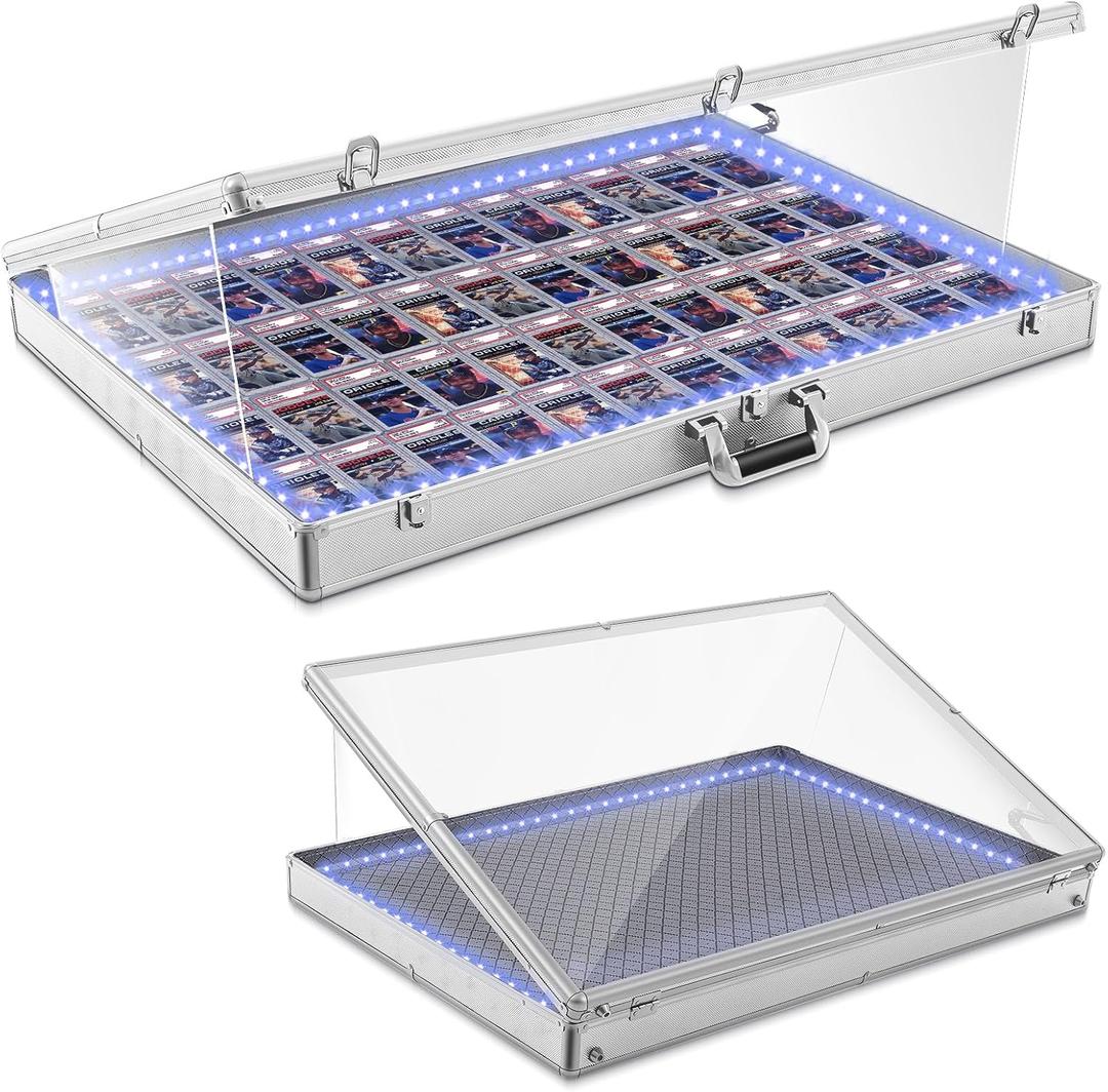 36"x24" LED Trade Show Display Case Portable Aluminum Sports Card Table Top Display Case Frame Clear Acrylic Showcase Cabinet Box with Lock for Trading Cards Jewelry Collectibles(Silver)