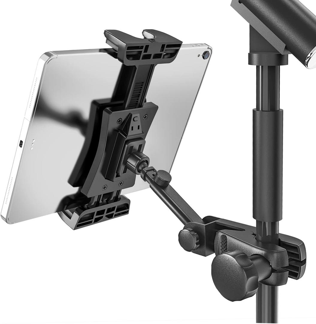 JUBOR Tablet Holder for Microphone Stand, Mic Music Stand Tablet Holder for iPad, 360° Adjustable Clip-on Phone Mount for Shee Music Stand, Fits Devices from Screen Size 4.7 to 12.9”