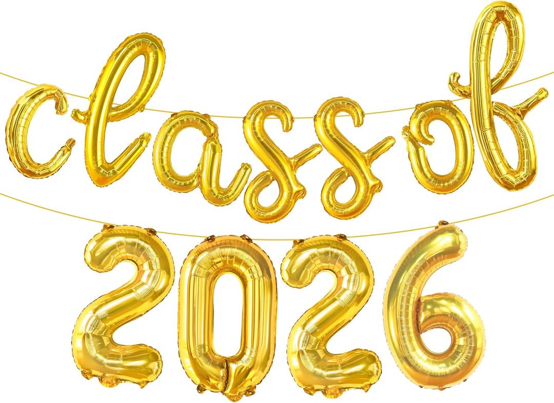 Graduation Decorations 2026 | Gold Class of 2026 Balloons Banner - Script, 16 Inch | Graduation Balloons 2026 | Class of 2026 Balloon for Grad Decorations, KatchOn