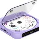 ENVYCLOUD CD Player Portable with Dual Stereo Speakers, Rechargeable Portable CD Player with Bluetooth for Home with Headphones, Support CD/AUX/USB, Purple
