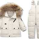 YALLET Baby Girls Boys Snowsuit, Infant Winter Clothes Toddler Kids Winter Warm Hooded Down Jacket Coat + Ski Bib Pants, 2T