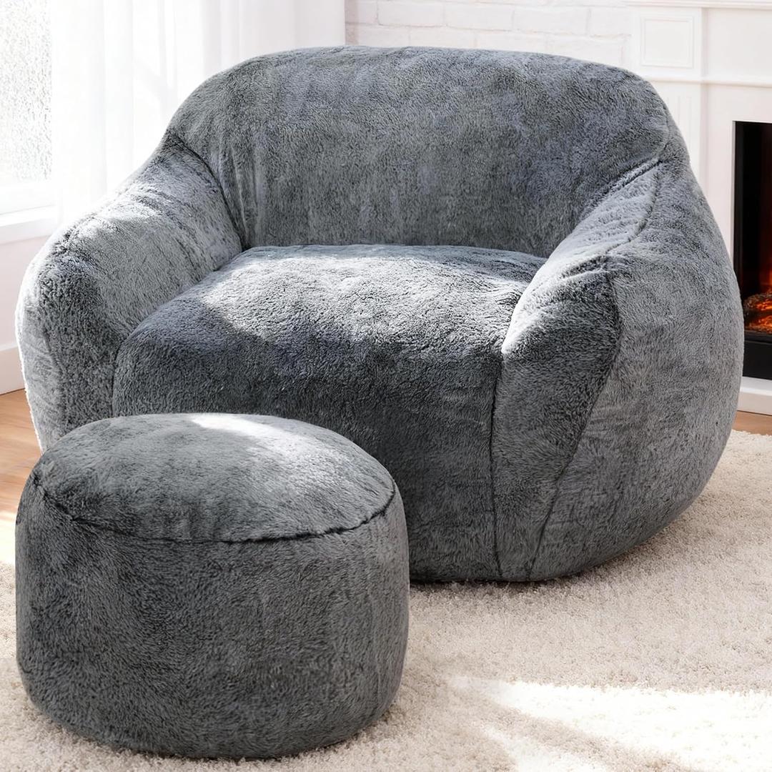 Giant Bean Bag Chairs for Adults,Large Bean Bag Couch with Ottoman, Single with Ottoman
