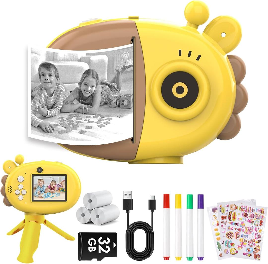 Instant Camera, Front Rear Dual Selfie Kids Camera with 1080P Videos, Holiday Birthday Gifts for Kids Age 3-12, Toddler Portable Travel Print Digital Camera Toy for 4 5 6 7 8 9 Year Boys Girls