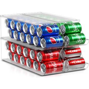 Sorbus Soda Can Organizer for Refrigerator  Stackable Can Dispenser with Lid for Fridge, Pantry, or Freezer  Holds 12 Cans Each, BPA-Free Clear Drink Organizer (4-Pack)