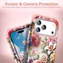 Hocase Heavy Duty Case for iPhone 17 Pro 6.3"", Rose Flowers | Shockproof Protection Soft Silicone Rubber+Hard Plastic Bumpers Hybrid Protective Case for Women & Girls