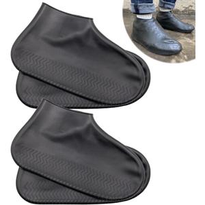 Waterproof Shoe Covers 2 Pairs,Rain Shoe Covers Reusable Silicone Non Slip Shoe Covers for Outdoor,Rain Shoe Covers for Women and Men (Black, Large)