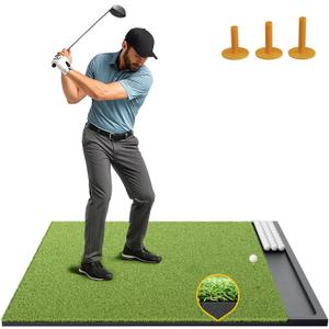 Golf Hitting Mat with Ball Tray, 5x4 & 6x4 ft, 26mm/31mm Thick, Standard & Alignment Line Options, Premium Golf Practice Mat for Indoor Outdoor Swing & Chipping, Green 