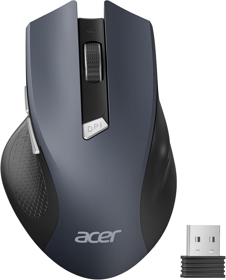 Acer Wireless Mouse for Laptop, 2.4GHz Computer Mouse 3 Adjustable DPI Office Cordless USB Mice with USBA Receiver, 6 Buttons, 1600 DPI, Medium to Large Sized Hands Compatible with PC, Laptop, Desktop (Black)