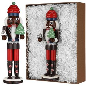Hungdao 15 Inch Black Christmas Nutcracker Decor Wooden African American King Figure Black Santa Xmas Festive Soldier Nutcracker Christmas Ornaments Gift for Tabletop Holiday Winter Indoor(Tree)