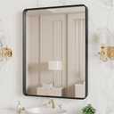 LOAAO 20X16 Inch Black Metal Framed Bathroom Mirror for Wall, Matte Black Bathroom Vanity Mirror Farmhouse, Large Rounded Rectangle Mirror, Anti-Rust, Hangs Horizontally or Vertically