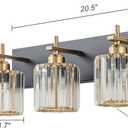 Modern Crystal Bathroom Vanity Lights, 3-Lights Black Gold Bathroom Light Fixtures Over Mirror, Crystal Vanity Light with Polished Gold Finish(Exclude Bulb)
