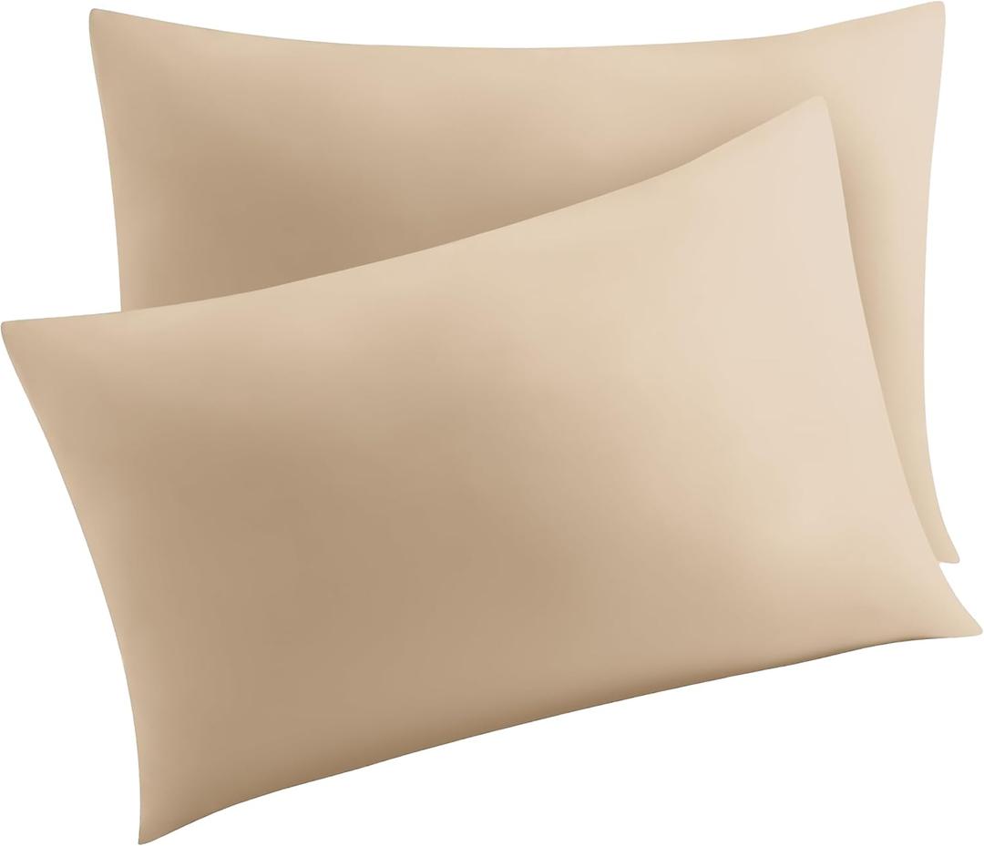 4 Pack 100% Egyptian Cotton Standard Pillow Protector with Hidden Zipper, 400 Thread Count Pillow Covers, Sateen Weave Cooling Bed Pillow Cases, Soft Breathable Non Noisy Easy Care (Beige)