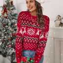SunnyMelody Womens Christmas Funny Ugly Sweater Winter 2025 Vacation Outfits Oversized Crew Neck Xmas Pullover Tops (Red, S)