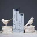 Home Decorative White Birds & Books Vintage Design Resin Bookshelf Bookends,Paper Weights, Book Ends,Bookend Supports, Book Stoppers, Set of 2