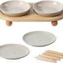 Raised Ceramic Wide Whisker Friendly Cat Dishes, Food& Water Bowl with 2 Style Stand Adjustable Pet Bowl Set, Anti Whisker Fatigue(2Dish+2Shallow Dish+Stand