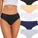 Voenxe Seamless Women Underwear Thongs,High Waisted No Show Ladies Panties,Breathable Comfy Active Hi Rise Cut Undies,5-Pack (Basics), XL