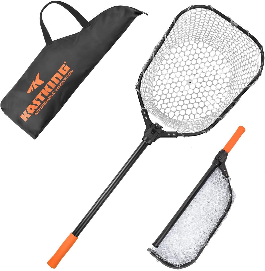 KastKing Brutus Fishing Net, Foldable Extendable Fish Landing Net, Lightweight & Portable Fishing Net with Soft EVA Foam Handle, Holds up to 44lbs/20KG, Fish-Friendly Mesh for a Safe Release (E: Silicone net - Hoop Size: 20''- 16''- 10'' (not extendable))