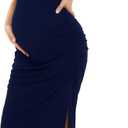 Smallshow Women's Split Long Maternity Dress Short Sleeve Ruched Pregnancy Clothes (XX-Large, Navy)