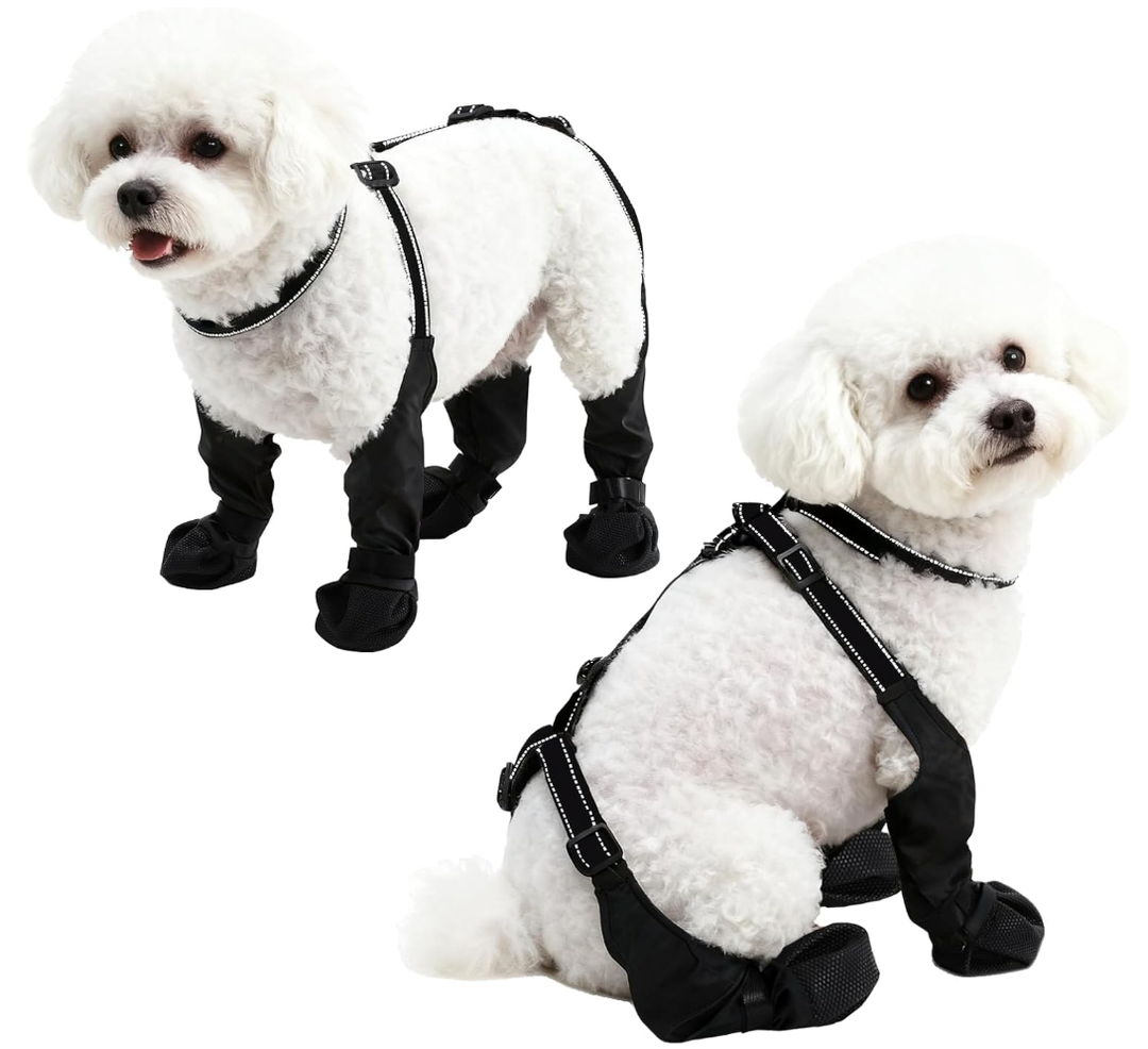 Waterproof Dog Boots for Small/Medium Dogs -Dog Paw Protectors Dog Suspender Boots Anti-Slip Pet Shoes for Outdoor Walking, Reflective Stay-On,Dirt-Proof Comfortable Booties (Black, Medium)