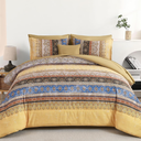 Cottolester Boho Queen Comforter Set 8 Pieces, Yellow Bohemian Striped Bed in a Bag, Paisley Soft Microfiber Bedding Comforter Set