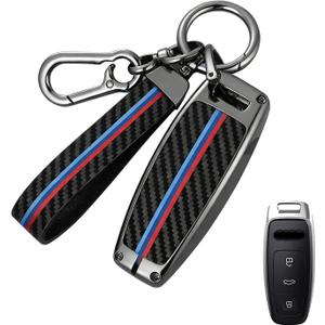 For Audi Key Fob Cover, Carbon Fiber Metal Key Case Keychain Compatible with 2019-2024 2025 2026 Audi A6 Q7 A3 e-tron A8 A7 Q8 RS6 RS7 S3 S6 S7 SQ7 SQ8 Accessories (Model A)
