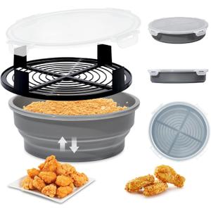 FJNATINH Collapsible Batter Bowl - Mess Free Better Breader Shaker Bowl with Lid Breading Shaker Container - Great for Fried Fish, Fried Chicken, Onion Rings, Wings & More,No Leak,Easy to Store (Gray)