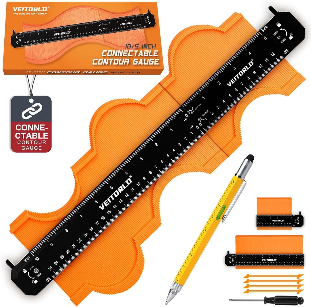 VEITORLD Contour Gauge Profile Tool (10+5 Inch), Fathers Day, Shape Duplicator with Lock, Unique Gifts for Men Dad Husband from Daughter Son Wife, Flooring Tools for Woodworking